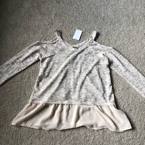 heather tan sweater with sheer material
